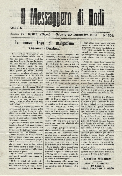 Il Messaggero di Rodi - 20 dicembre 1919 - Biblioteca-Archivio Rodi Egeo