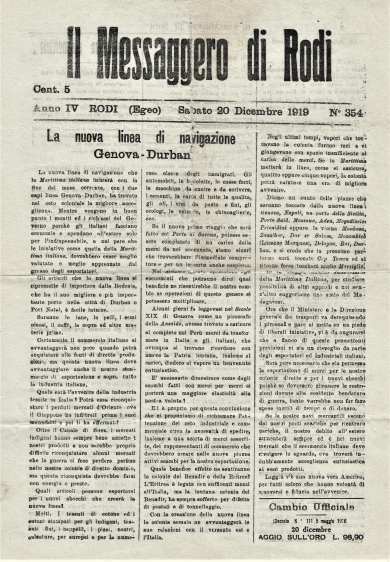 Il Messaggero di Rodi - 1919 - Biblioteca-Archivio Rodi Egeo