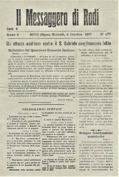 Il Messaggero di Rodi - 4 ottobre 1917 - Biblioteca-Archivio Rodi Egeo