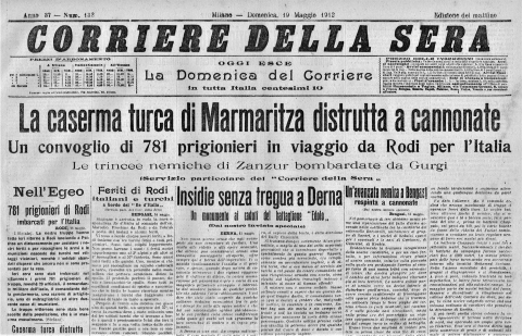 Corriere della Sera - 19 maggio 1912 - Biblioteca-Archivio Rodi Egeo