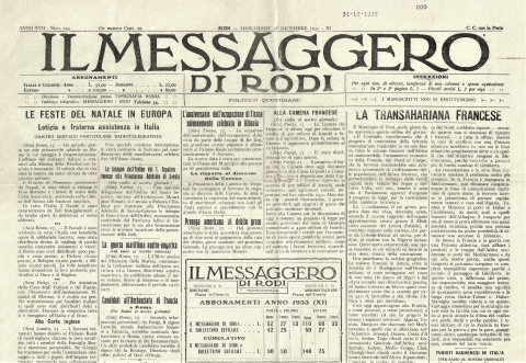 Il Messaggero di Rodi - 28 dicembre 1932 - Biblioteca-Archivio Rodi Egeo