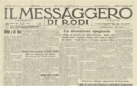 Il Messaggero di Rodi - 30 novembre 1936 - Biblioteca-Archivio Rodi Egeo