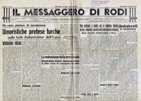 Il Messaggero di Rodi - 22 luglio 1939 - Biblioteca-Archivio Rodi Egeo