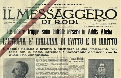 Il Messaggero di Rodi - 6 maggio 1936 - Ediz. straordinaria con fascia tricolore - Biblioteca-Archivio Rodi Egeo